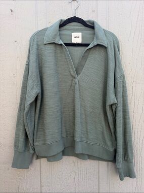 Aerie Relaxed Sage Green V‑Neck Collared Sweater Size: M